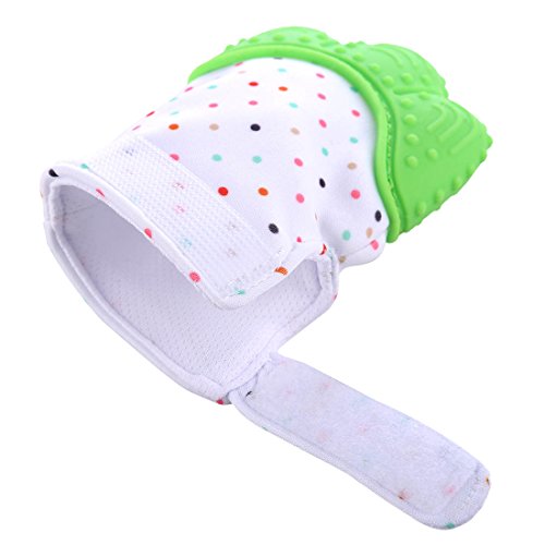 Teething Mitten, Petforu 2pcs Baby Self-soothing Teether Crawling Protective Gloves for Toddlers FDA Approved (Green)