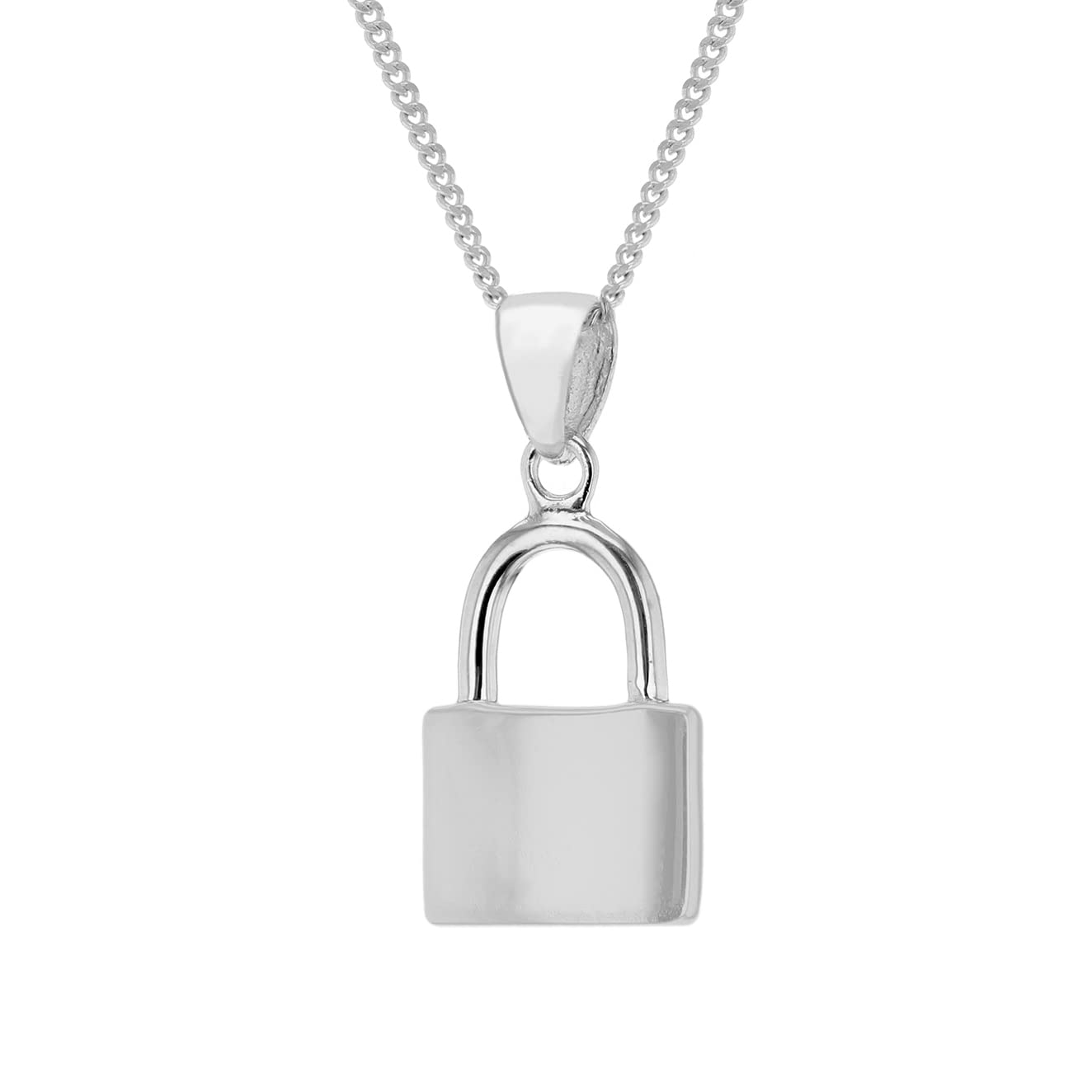 Tuscany Silver Women's Sterling Silver 10.5mm x 22mm Plain Padlock Pendant On Sterling Silver 25 Panza Curb Chain 46cm/18 Necklace
