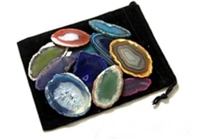 ZENTRON CRYSTAL COLLECTION Zentron Crystals Colorful Set of 12 Polished Agate Slices in Velvet Bag (Mix w/Holes)