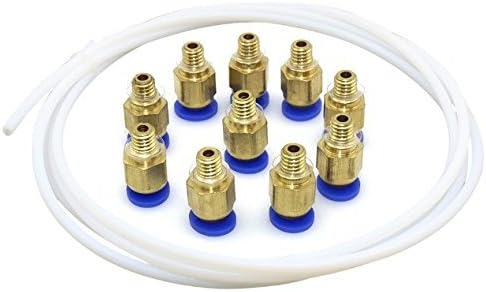 Soosee 10 PC4-M6 Fitting Pneumatic Straight Push to Connect+ 2.0M Bowden Tube PTFE Teflon for 3D Printer