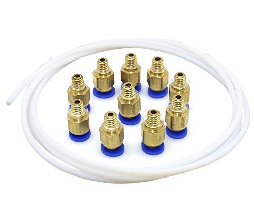 Soosee 10 PC4-M6 Fitting Pneumatic Straight Push to Connect+ 2.0M Bowden Tube PTFE Teflon for 3D Printer