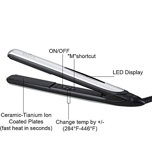 Wazor Professional Ceramic Tourmaline Ionic Flat Iron 2 in 1 Hair Straightener & Curler,Instant Heat Up,Adjustable Temperature 284â„‰ to 446â„‰ with Digital LCD Display,1 inch
