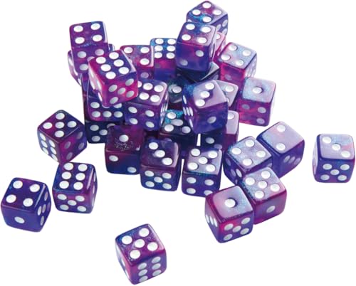 Galaxy Series Nebula D6 Dice Set Set of 36 Six-Sided Dice Premium Quality Resin Dice for Dice Games, Board Games and Card Games Cosmic Glittering Design Blue and Purple Made by Gamegenic