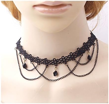 Gothic Lolita Gothic Necklace,Victorian Lolita Choker Pendant Chain Cameo Beads Tassels Halloween Masquerade Dress