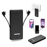 HELOIDEO Power Bank, 5000mAh Portable Charger with Lightning Cable and USB Type C Cable, AC Plug Compact Power Bank External Battery Pack for iPhone Samsung Google Pixel, LG and more(Black)