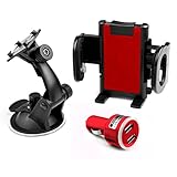 Car Mount Cell Phone Holder Universal for windshield Accessories Compatible to Samsung Galaxy S7 S6 S5, iPhone 6s 5s 5c and other mobile + Car charger, red.