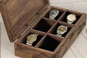 Caja de reloj de madera, caja rústica hecha a mano, caja de ...