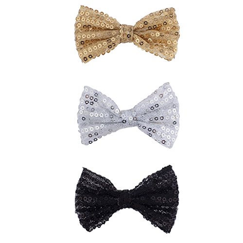 Lux Accessories Black Silvertone Gold Sequin Glitter Bow Clip Set Lux Accessories Black Silvertone Gold Sequin Glitter Bow Clip Set