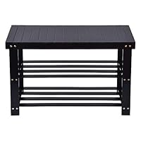 Accuyc Bamboo Shoe Rack Bench for Boots, 3-Tier Rack Entryway Storage Organizer Shoe Bench, Multi Function for Hallway Bathroom Living Room (Shoe Rack Bench BK)