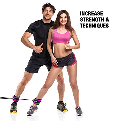 YOGU Ankle Straps for Cable Machines Double D-Ring Adjustable Neoprene Premium Cuffs (Pair) (Black) ... (Pink)