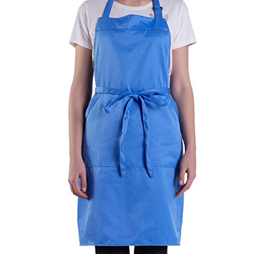 BIGHAS Adjustable Bib Apron with Long Ties for Women Men 18 Colors Chef Kitchen Cooking (Blue) — image 1