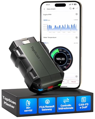 TOPDON TopScan Master Car Diagnosis, OBD2 Professional Bluetooth Diagnostic in Italian, Car Scanner for iOS and Android, 30+ Reset Services, Active Test, CAN FD&DoIP, FCA/Nissan/Renault SGW