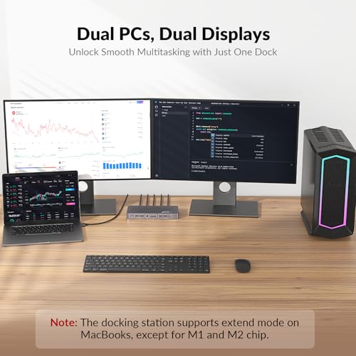 AV Access KVM Switch Docking Station for MacBook, USB C KVM Switch 2 Monitors 2 Computers, 4K Dual HDMI Displays, 1 Laptop + 1 Desktop Switching, Ethernet, 100W Power Delivery, Edid Emulation