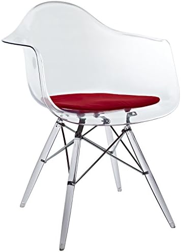 Metro Shop 'Eiffel' Transparent PC Red Cushioned Arm Chair-Eiffel Arm Chair with Clear Seat and Wooden Legs