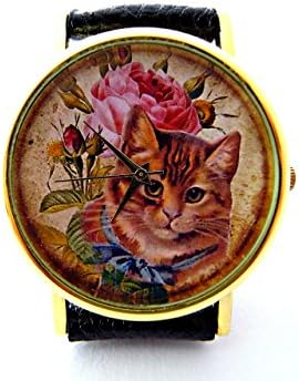 Aged Ephemera Watch Cat Leather Watch Bracelet Watch Handmade Watch Genuine Leather Bracelet Watch P093