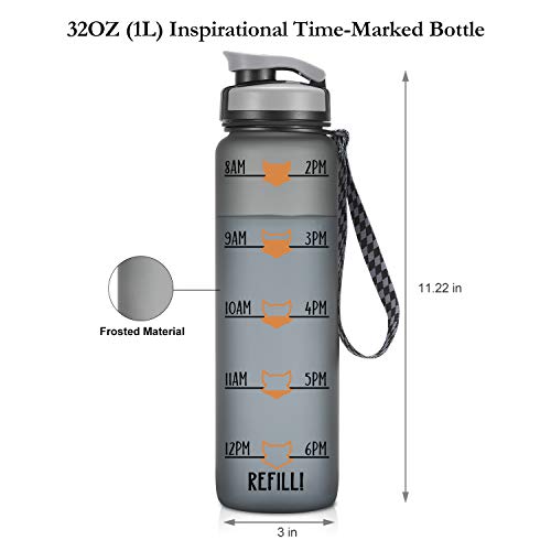 LEADO 32oz 1Liter Motivational Tracking Water Bottle with Time Marker - Oh for Fox Sake Drink Your Effing Water - Funny Birthday Gifts for Women, Wife, Mom, Daughter, Best Friend - Drink More Water