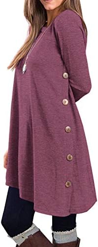 Women's Long Sleeve Round Neck Button Side T Shirts Tunic Dress