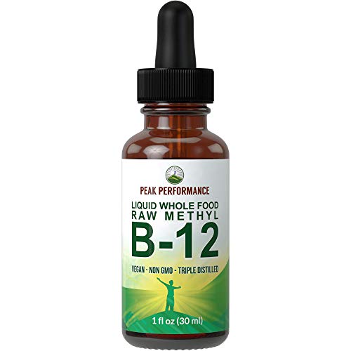 Raw Whole Food Methyl B12 Liquid Drops. Best Vegan Advanced B 12 Liquid Vitamin Supplement. High Bioavailability Triple Distilled Methylcobalamin B-12 for Energy and Stress Relief. for Men and Women