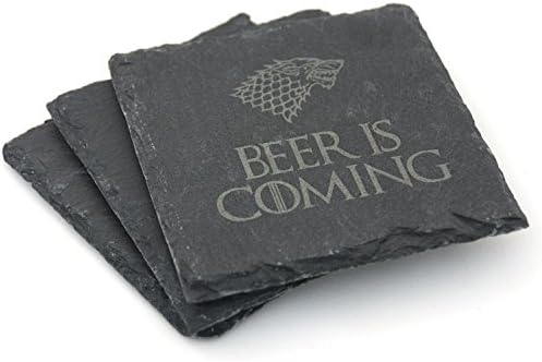 Game of Thrones Inspired Natural Slate Coasters - Set of 2 / Set of 4 - Gift (Set of 4, Beer is Coming)