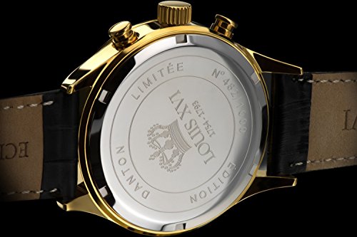 LOUIS-XVI-Herren-Armbanduhr-Danton-Gold-Schwarz-Rmische-Zahlen-Chronograph-Analog-Quarz-echtes-Leder-Schwarz-470