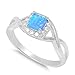 Sterling Silver Twisted Created Blue Opal & Simulated Diamond Ring (Size 4 - 11)