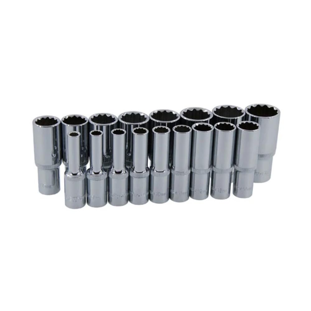 Neilsen CT0874 17pc 3/8in Drive Deep Socket Set 12 Point Flank Drive Sizes 6–22mm Chrome Vanadium