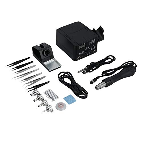 Florenceenid Plastic Shell 2 in 1 Soldering Rework Stations SMD Durable Hot Air&Iron Desoldering Welder DC Power