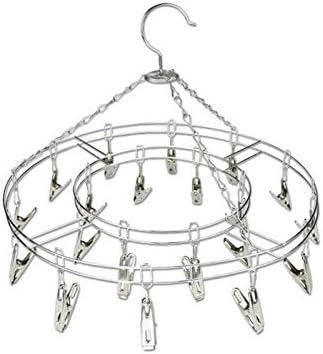FEIJUN FJ-1000013 15PCS Clips Circular Drying Rack Drip Laundry Clothes Hanger ,Stainless Steel Wire, Matel Color , Set of 1