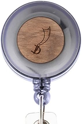 MODERN GOODS SHOP Scimitar Id Badge Holder - Wooden ID Holder - Laser Engraved Design Custom ID Holder - Clip On Belt/Pocket Retractable ID Badge Holder
