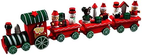 OUBAO 4 Pieces Wood Christmas Xmas Train Decoration Decor Gift