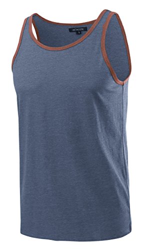 HETHCODE MEN’S CLASSIC BASIC ATHLETIC ACTIVE SPORTS GYM RUNNING JERSEY TANK TOP CASUAL T SHIRTS CADET BLUE/RUSTY XXL