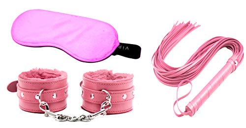 Fashion Leather Handcuffs Cuffs Adjustable Plus Sleeping Mask Set (Pink) (Pink 2)