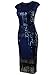 Vijiv 1920s Vintage Inspired Sequin Embellished Fringe Long Gatsby Flapper Dress,Blue,X-Large