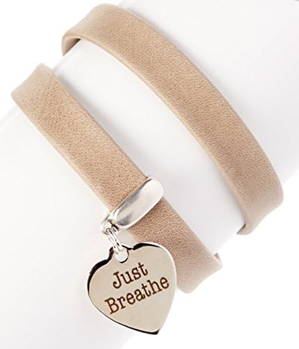 Just Breathe Taupe Leather Double Wrap Bracelet