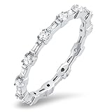 Eternity Round Bar Clear CZ Stackable Ring .925 Sterling Silver Band Sizes 4-10