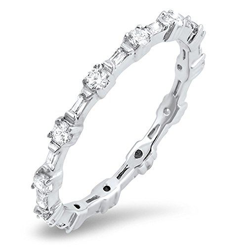 Eternity Round Bar Clear CZ Stackable Ring .925 Sterling Silver Band Sizes 4-10