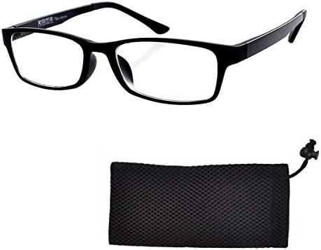 Nearsighted Shortsighted Myopia Glasses with Mesh Pouches for Men Women Students -1.75 Black Frame ***Please Kindly Note These are not Reading Glasses***