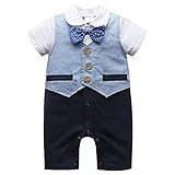 Baby Boy Short Sleeve Gentleman Romper Toddler Outfit Clothing Set 1pcs Jumpsuit With Bowknot