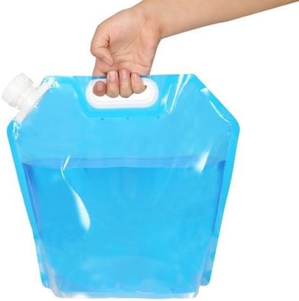 Hand-Held Water Bag, WaterLuu Folding Drinking Water Container Storage Pouch Carrier Tank of Food Grade Material for Outdoor Camping Hiking Picnic BBQ Wilderness Survival - Transparent, Blue - 5L