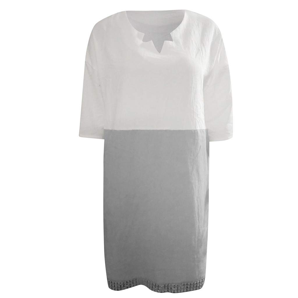 POTO Women Dresses, Loose Color Stitching Casual Dresses with Pockets Cotton Linen Tunic Dress Party Dress Beach Dress