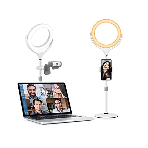 Desk Ring Light with Stand & Phone Holder, 7'' LED Ring Light for Laptop Monitor/PC/Webcam/iPhone, Lighting for Video Conference Recording/Selfie/Zoom/Meeting/Streaming/Makeup/YouTube/Tiktok