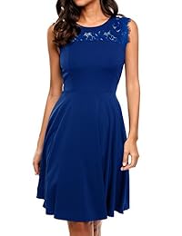 Beyove vestido de fiesta de cocktail de encaje, plisado, sin mangas, línea A para mujer