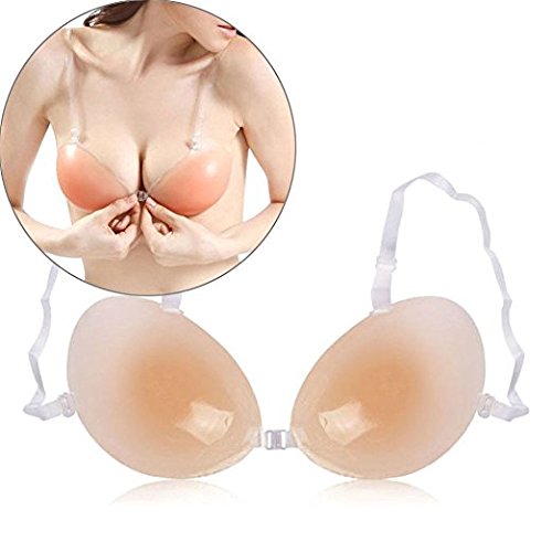 Coolrunner Invisible Rounded Thicken Push Up Sutian Silicone Bra Adhesive Nipple Pasties Breast Petals with Straps Women (C)