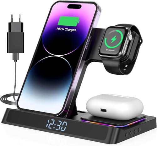 Wireless Charger 4 in 1 Charger for iPhone 16 15 14 13 12 11 Pro SE X XS XR & Watch 9 8 7 6 SE 5 4 3 2,Wireless Charging For i-Watch Ultra 9 8 7 6 SE 5 4 3 Wireless Earphones 3/Pro 2