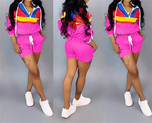 Women Jogging Suits Color Block Long Sleeve V Neck Crop Tops Bodycon Shorts Tracksuit Sets Activewear 2 Piece Outfits