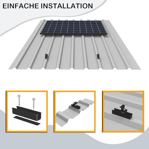 Sorlpv Solar Panel Mount for 2 x Modules, PV Mount Mounting Kit - 12 cm Black Rail + Adjustable Clamp for 30-35 mm Thick Modules, Aluminium Solar Panel Holder, Flat Roof, Trapezoidal Sheet Metal Roof