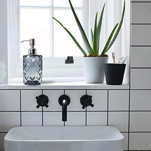 JASAI Diamond Design Glass Soap Dispenser with 304 Rust Proof Stainless Steel Soap Pump, Clear Glass 12 Oz Kitchen Soap Dispenser for Bathroom Accessories, Countertop (Clear Grey)