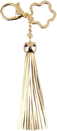 Leather Tassel Keychain Bag Charm Fob With Star Keyring (Gold)