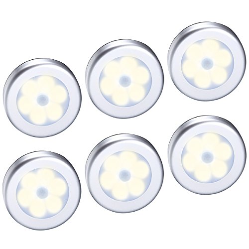 AMIR Motion Sensor Light, Cordless Battery-Powered LED Night Light, Stick-anywhere Closet Lights Stair Lights, Puck Lights for Hallway, Bathroom, Bedroom, Kitchen, etc. (Warm White – Pack of 6)