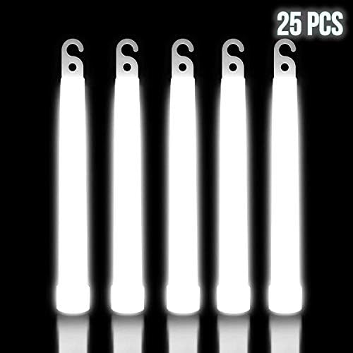 Lumistick 6 Inch Glow Sticks Chem Lights With Flat Bottom | Premium Industrial Grade Glowstick Rods 15mm | Neon Color Glowstick Set With Strings | NonToxic Great for Events, Parties, Camping and More (White, 25)